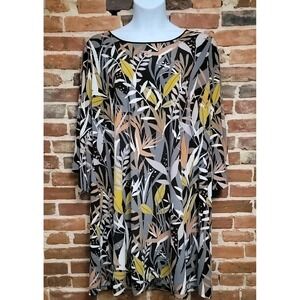 Bob Mackie Tropical Paradise Print Knit Dress Saddle Brown XXL